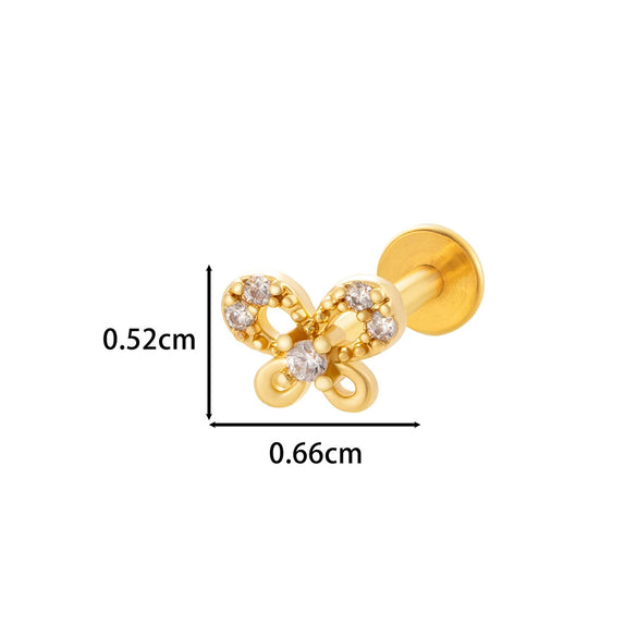 Puncture Ornaments Stainless Steel Copper Zircon Love Butterfly Bow Tie Electroplated For Women