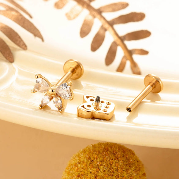 Puncture Ornaments Stainless Steel Copper Zircon Love Butterfly Bow Tie Electroplated For Women