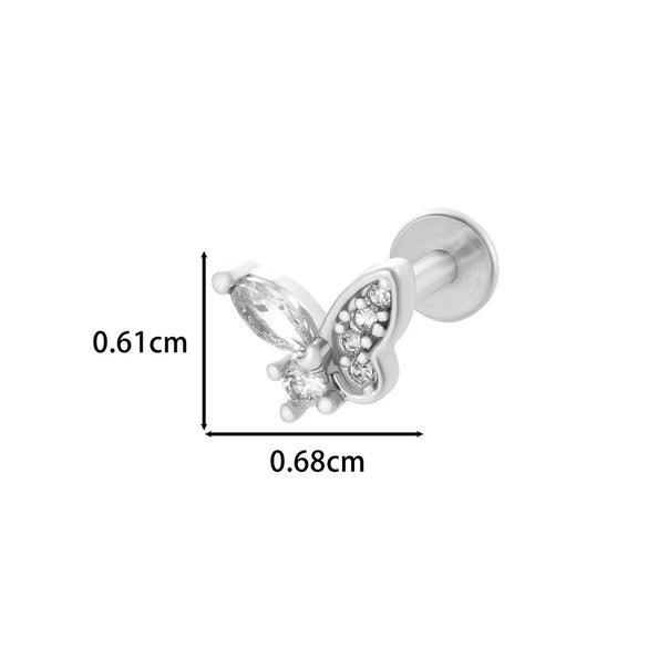Puncture Ornaments Stainless Steel Copper Zircon Love Butterfly Bow Tie Electroplated For Women