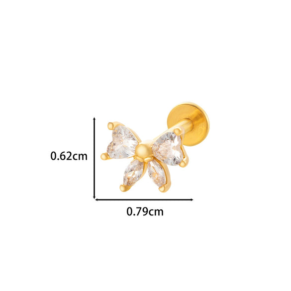 Puncture Ornaments Stainless Steel Copper Zircon Love Butterfly Bow Tie Electroplated For Women