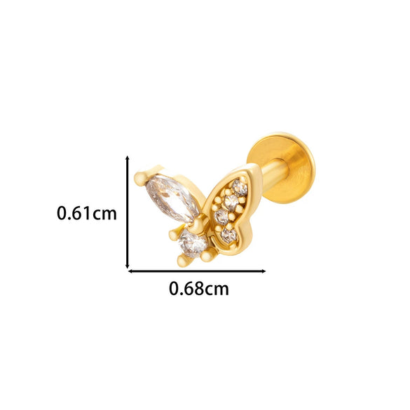 Puncture Ornaments Stainless Steel Copper Zircon Love Butterfly Bow Tie Electroplated For Women