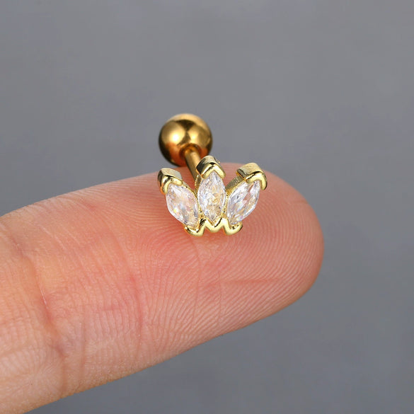 Puncture Stud Earrings Copper Inlaid Zircon Crown Shape Electroplated