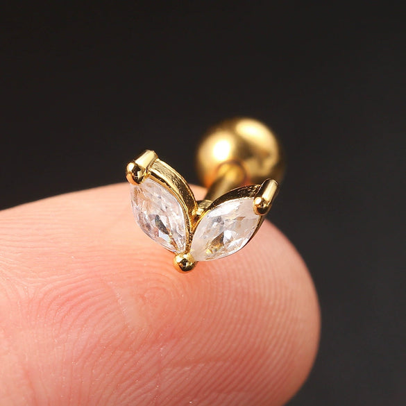 Puncture Stud Earrings Copper Inlaid Zircon Crown Shape Electroplated