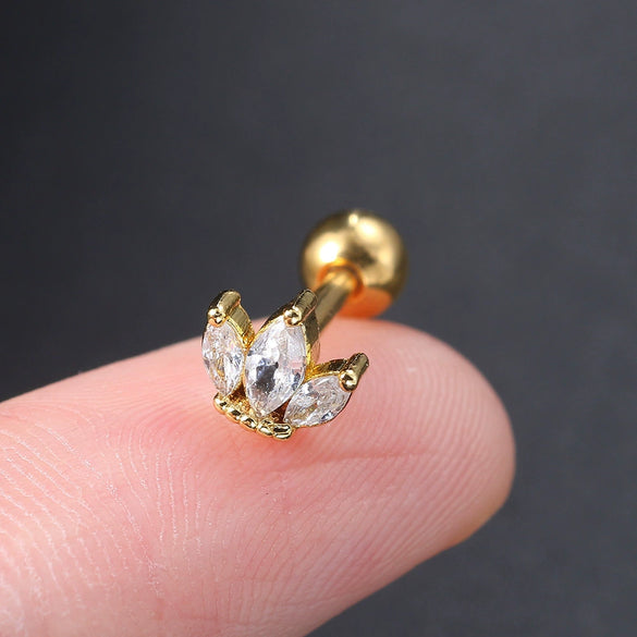 Puncture Stud Earrings Copper Inlaid Zircon Crown Shape Electroplated