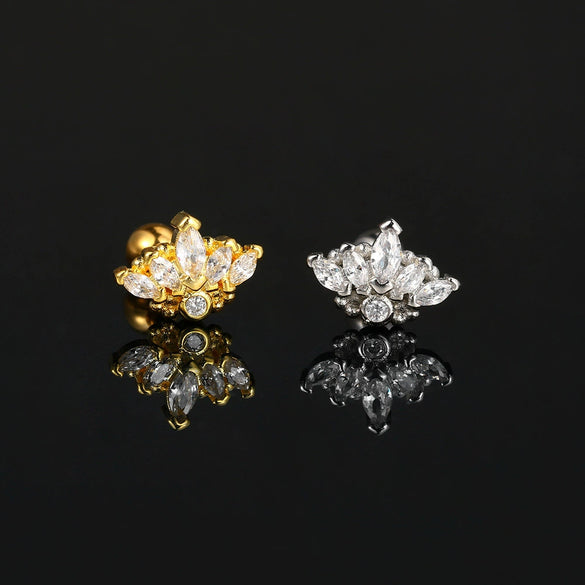 Puncture Stud Earrings Copper Inlaid Zircon Crown Shape Electroplated