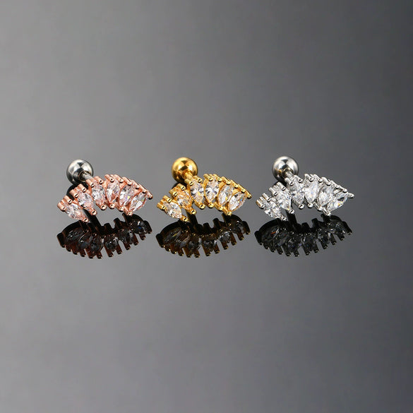 Puncture Stud Earrings Copper Inlaid Zircon Crown Shape Electroplated