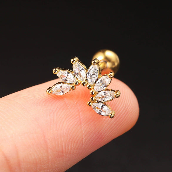 Puncture Stud Earrings Copper Inlaid Zircon Crown Shape Electroplated