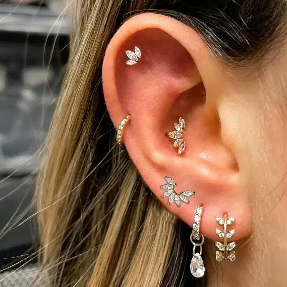 Puncture Stud Earrings Copper Inlaid Zircon Crown Shape Electroplated