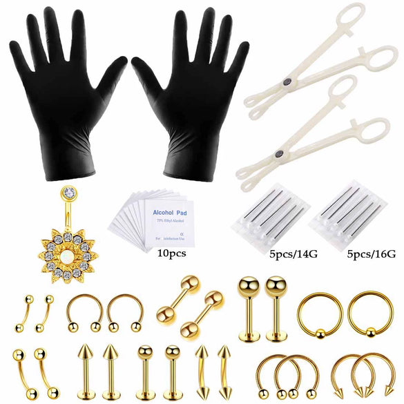 Puncture Tools Set Stainless Steel Heart Pattern Electroplated Unisex