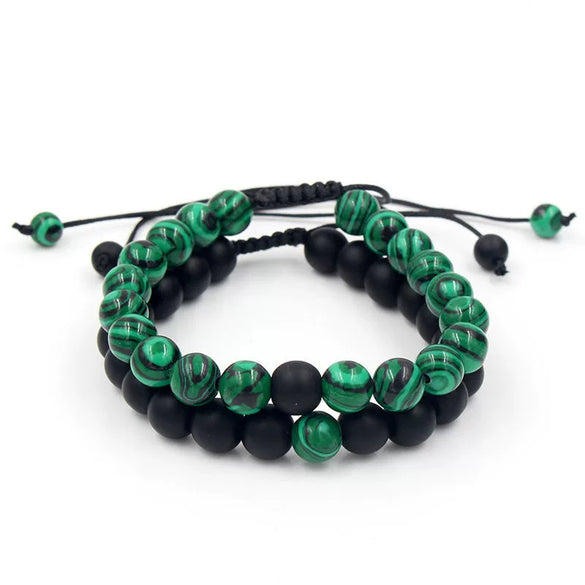 Punk Bracelet Copper Inlaid With Zircon Volcanic Stone Ball Skull Handmade Unisex