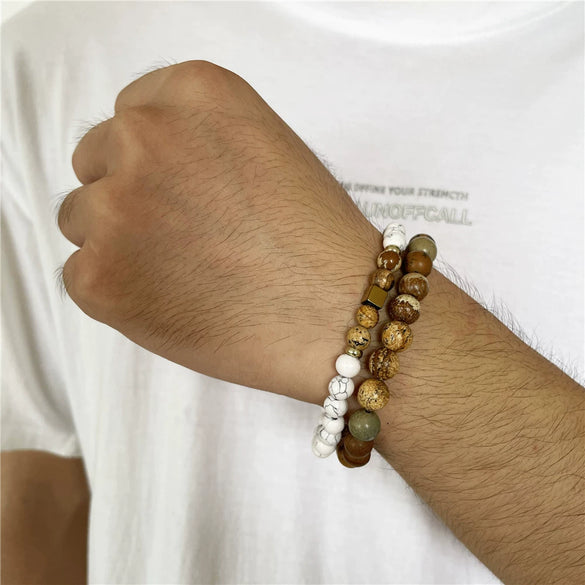 Punk Bracelet Copper Inlaid With Zircon Volcanic Stone Ball Skull Handmade Unisex