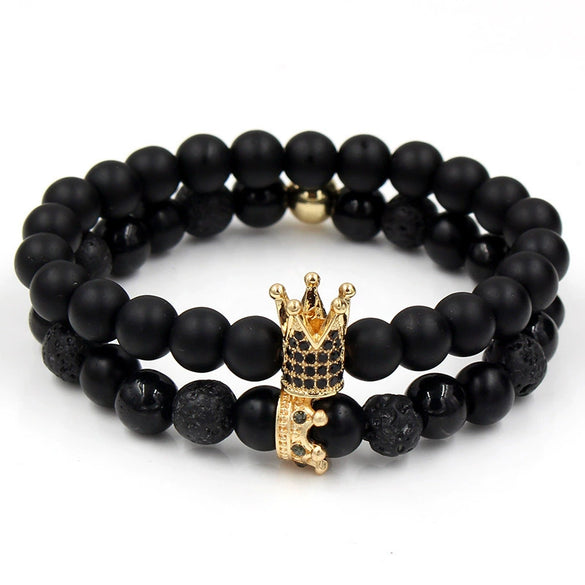 Punk Bracelet Copper Inlaid With Zircon Volcanic Stone Ball Skull Handmade Unisex