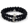 Punk Bracelet Copper Inlaid With Zircon Volcanic Stone Ball Skull Handmade Unisex