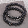 Punk Bracelet Copper Inlaid With Zircon Volcanic Stone Ball Skull Handmade Unisex