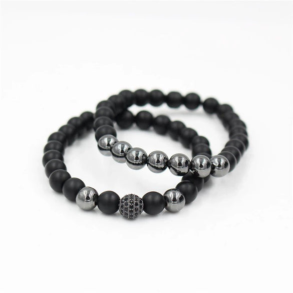 Punk Bracelet Copper Inlaid With Zircon Volcanic Stone Ball Skull Handmade Unisex