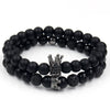 Punk Bracelet Copper Inlaid With Zircon Volcanic Stone Ball Skull Handmade Unisex