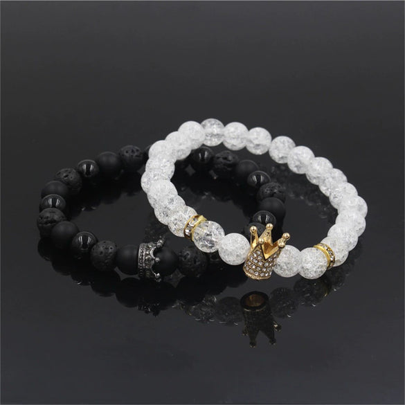 Punk Bracelet Copper Inlaid With Zircon Volcanic Stone Ball Skull Handmade Unisex