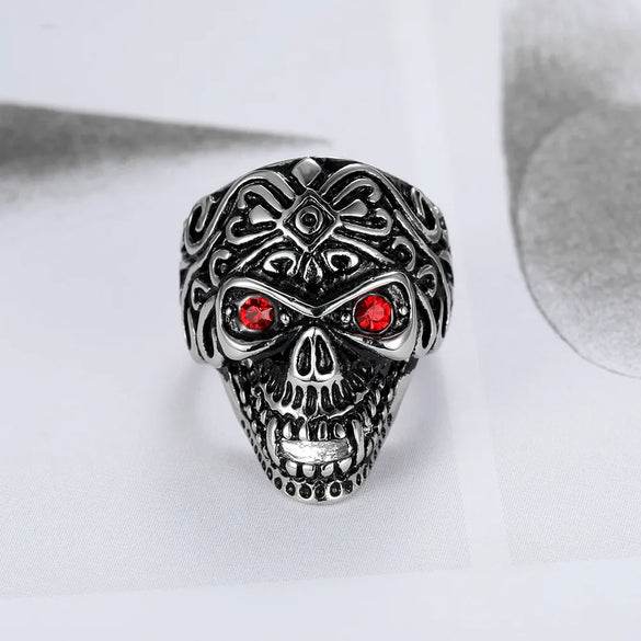 Punk Cool Style Skull Stainless Steel Inlay Rhinestones Men'S Rings