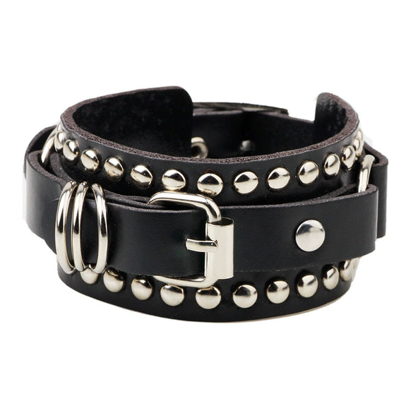 Punk Couple Jewelry Artificial Leather Belt Bracelet With Rivet And Geometric Design Electroplated