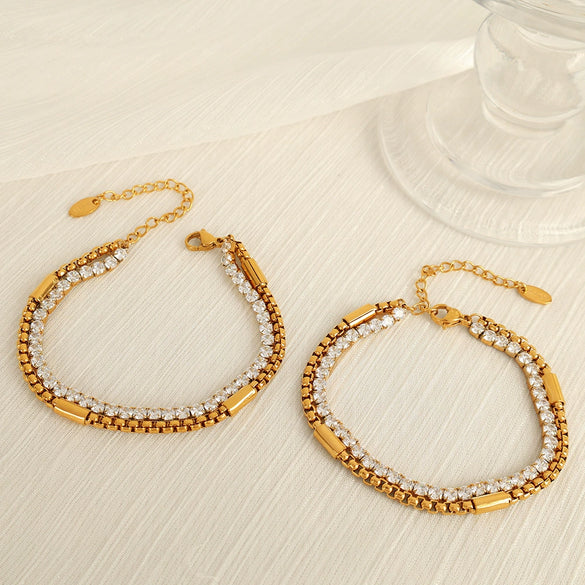 Punk Creative Hiphop Allmatch Diamondencrusted Multilayer Stacked 316L Stainless Steel Chain Hand Jewelry For Women Electroplated