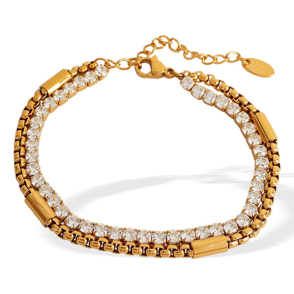 Punk Creative Hiphop Allmatch Diamondencrusted Multilayer Stacked 316L Stainless Steel Chain Hand Jewelry For Women Electroplated