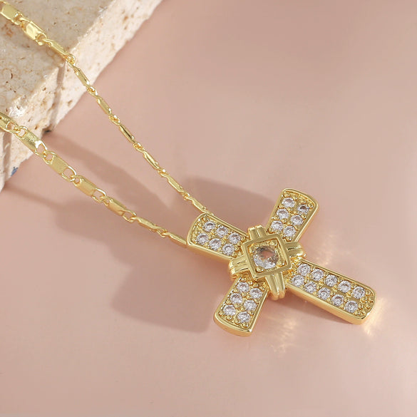 Punk Cross Copper Necklace With Electroplating And O Word Chain Unisex Fashion Design
