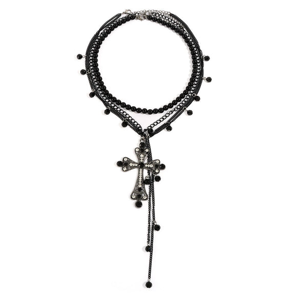 Punk Dark Cross Pendant Necklace Plastic Alloy Geometric Electroplating Women's Jewelry