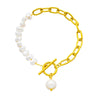 Punk Fashion Retro Asymmetric Chain Pearl Beaded Pendant Buckle High Sense Titanium Steel Jewelry Bracelet With Electroplating