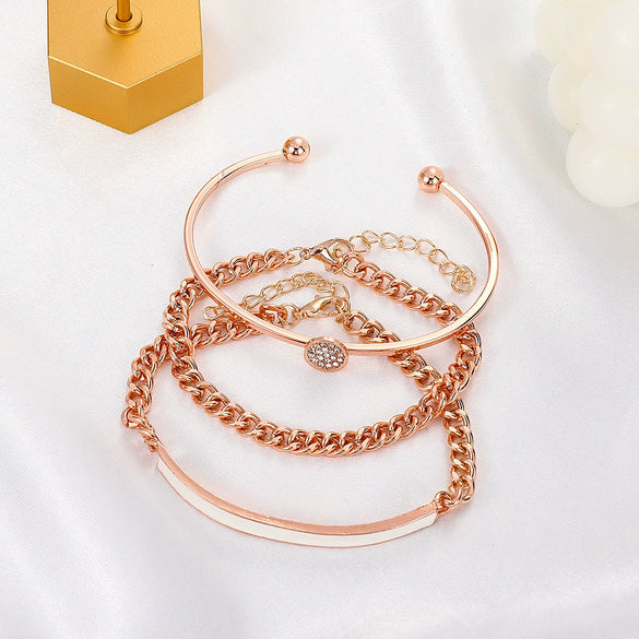Punk Geometric Alloy Bracelet Set With Electroplating Treatment For Women