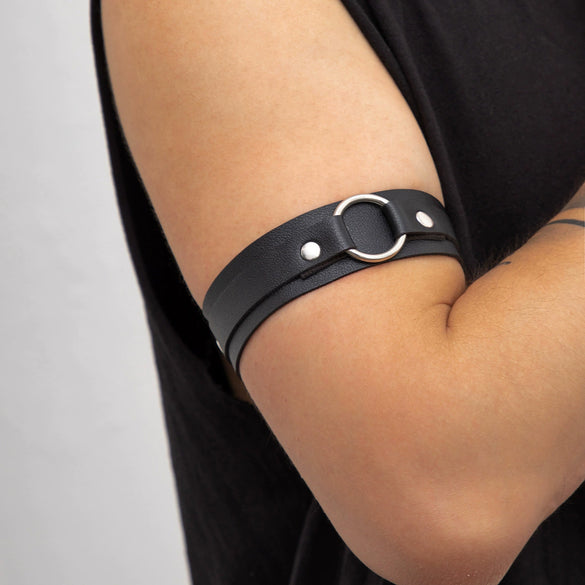 Punk Geometric Artificial Leather Adjustable Arm Chain Bracelet Ring For Men