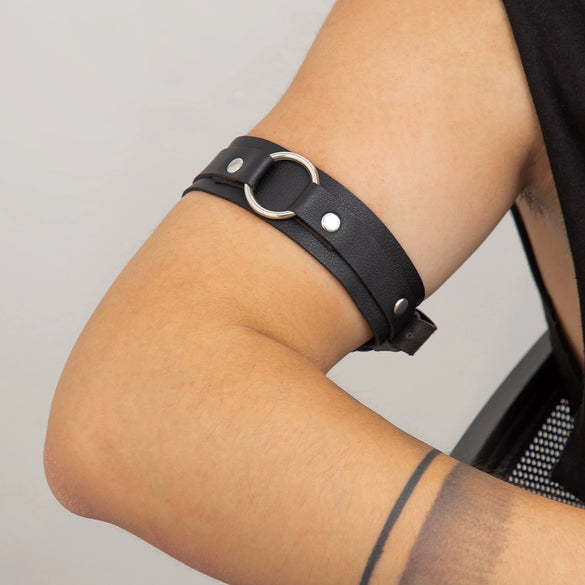 Punk Geometric Artificial Leather Adjustable Arm Chain Bracelet Ring For Men