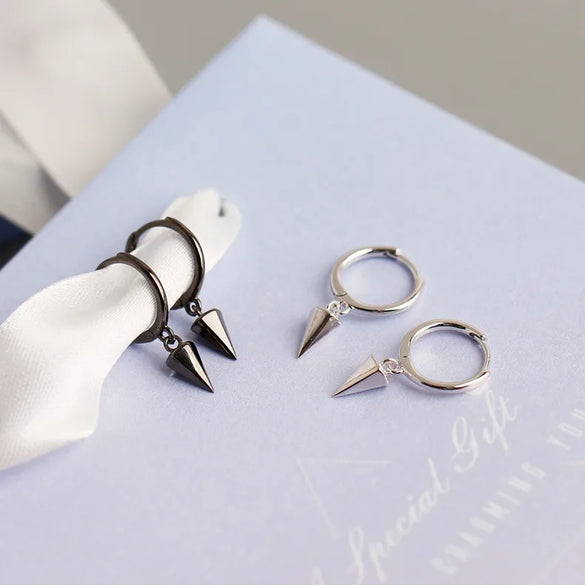 Punk Geometric Conical Sterling Silver Stoving Varnish Drop Earrings 1 Pair