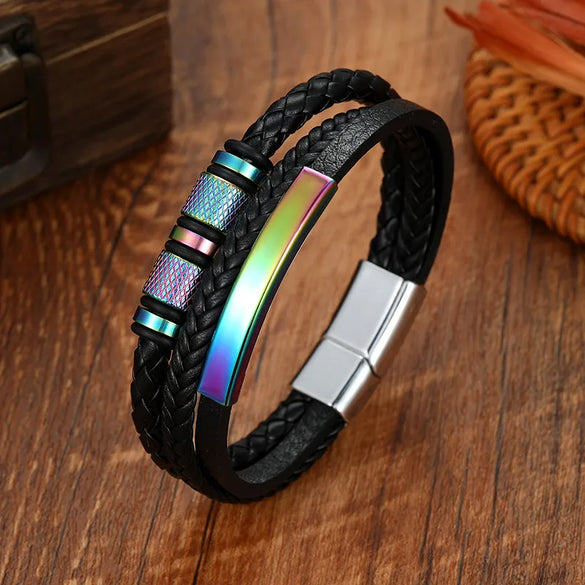 Punk Geometric Leather Plating Unisex Bracelets Men Cord & Leather Bracelets