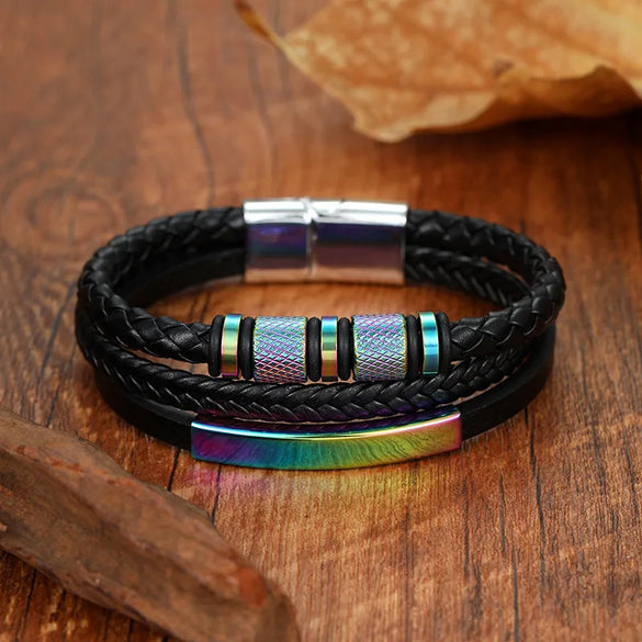 Punk Geometric Leather Plating Unisex Bracelets Men Cord & Leather Bracelets