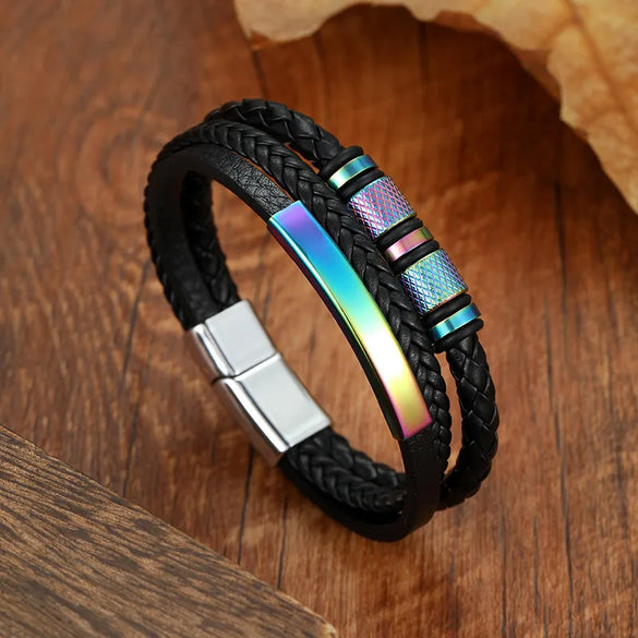 Punk Geometric Leather Plating Unisex Bracelets Men Cord & Leather Bracelets