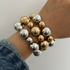 Punk Geometric Resin Beaded Elastic Bracelet For Women With Electroplating