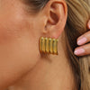 Punk Geometric Square Stud Earrings With Vertical Stripe Design Gold Tone Electroplating And Stainless Steel Posts For Women