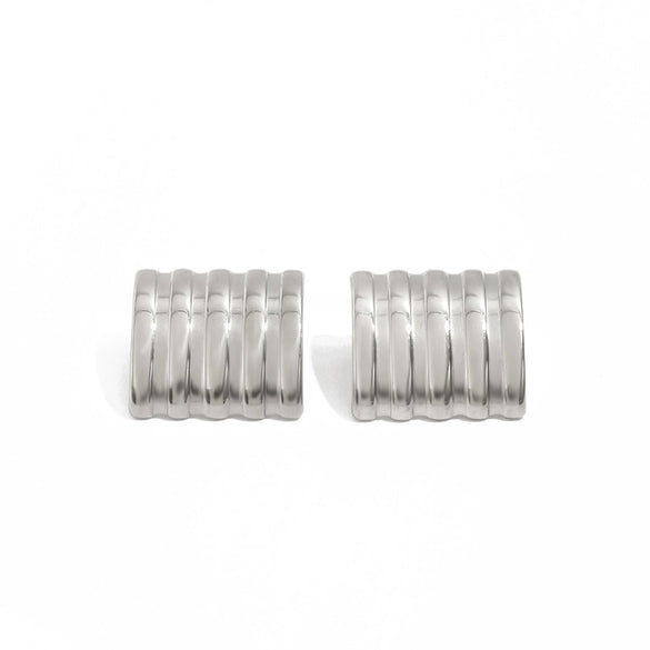 Punk Geometric Square Stud Earrings With Vertical Stripe Design Gold Tone Electroplating And Stainless Steel Posts For Women