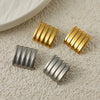 Punk Geometric Square Stud Earrings With Vertical Stripe Design Gold Tone Electroplating And Stainless Steel Posts For Women