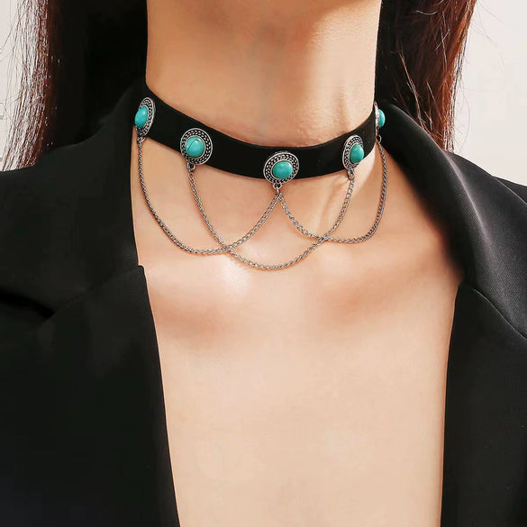 Punk Gothic Necklace Black Artificial Leather Zinc Alloy Twisted Chain Geometric Electroplating Jewelry