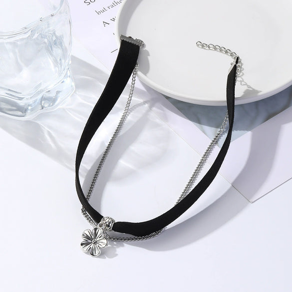 Punk Gothic Necklace Black Artificial Leather Zinc Alloy Twisted Chain Geometric Electroplating Jewelry