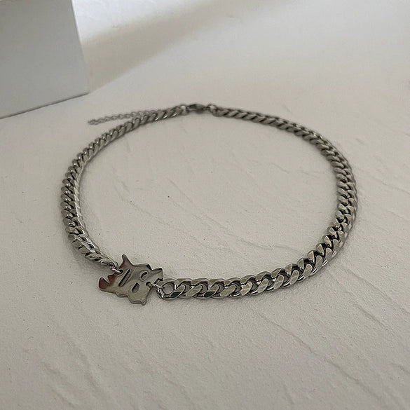 Punk Gothic Style Titanium Steel Cuban Chain Unisex Necklace With Geometric Design And Polishing Treatment