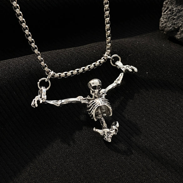 Punk Hip Hop Alloy Skull Pendant Necklace With Cartoon Characters Electroplated For Men And Women