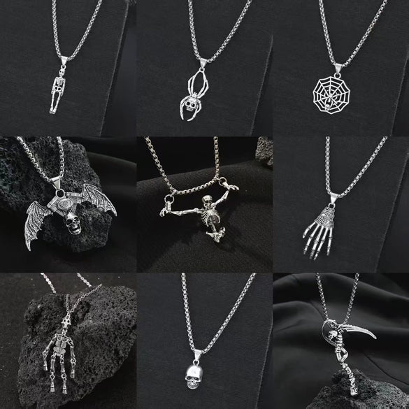 Punk Hip Hop Alloy Skull Pendant Necklace With Cartoon Characters Electroplated For Men And Women