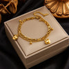 Punk Hip Hop Retro Double Layer Love Round Beads Titanium Steel Electroplated Women's Pendant Chain Bracelet