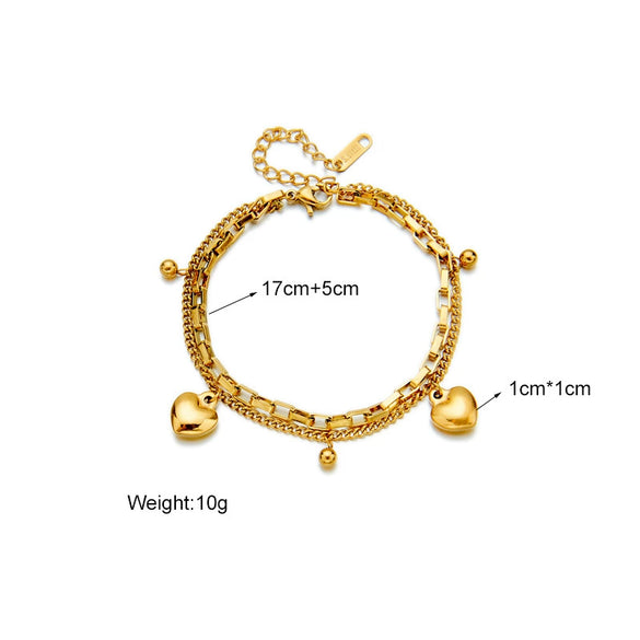 Punk Hip Hop Retro Double Layer Love Round Beads Titanium Steel Electroplated Women's Pendant Chain Bracelet
