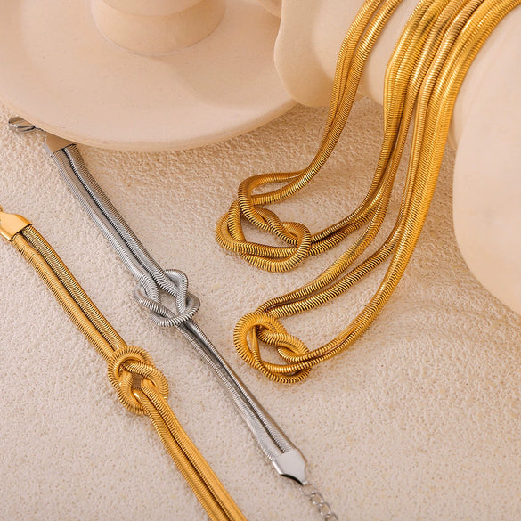 Punk Hip Hop Style 316L Stainless Steel Jewelry With Knot Design And Double Layer Snake Bone Chain Electroplated