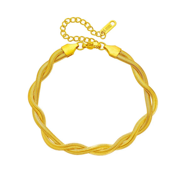 Punk Hip Hop Style Titanium Steel Ring Twist Chain Bracelet With Electroplating Treatment