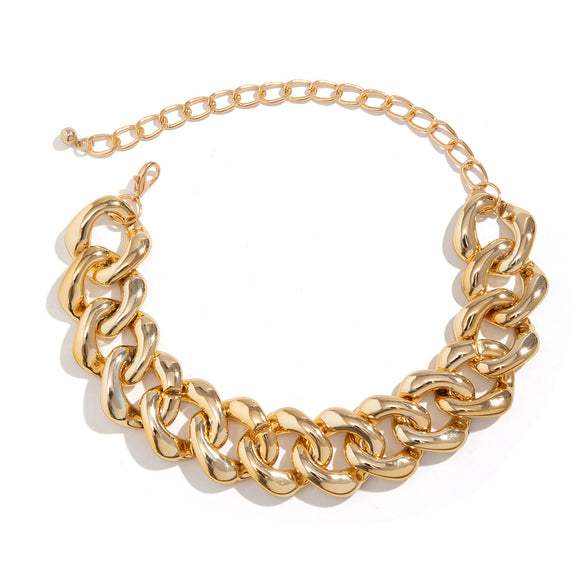 Punk Hip Hop Thick Chain Necklace With Geometric Buckle Ccb Electroplated Jewelry For Women