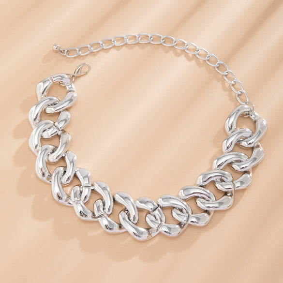 Punk Hip Hop Thick Chain Necklace With Geometric Buckle Ccb Electroplated Jewelry For Women